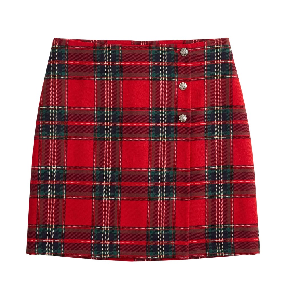 Talbots Red Tartan Plaid Skirt Gold Button Detail Academia Holiday Women's 16P